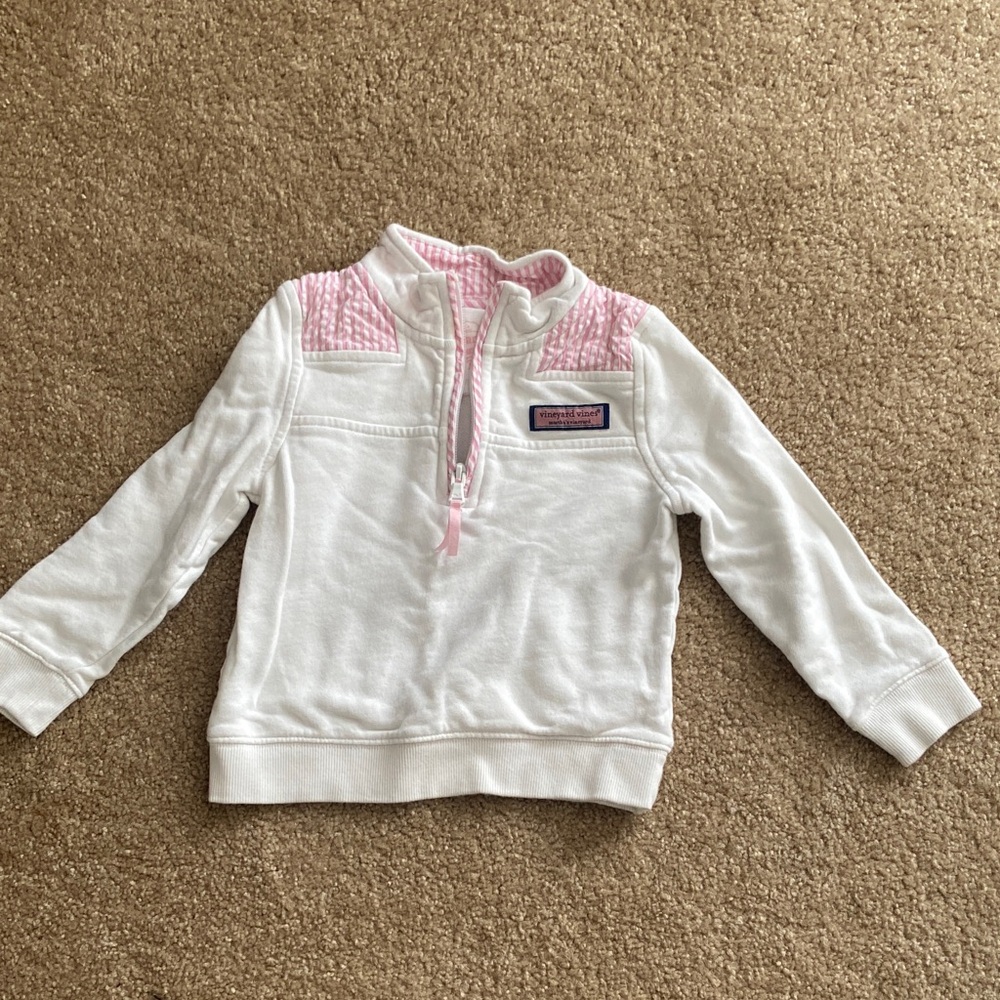 Vineyard Vines Kids White and Pink Quarter-Zip Sweatshirt